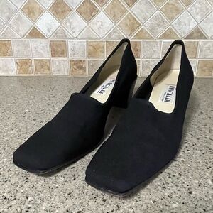 Pancaldi Women’s Square Toe Vintage Black Stretch Fabric Heel Size 10B